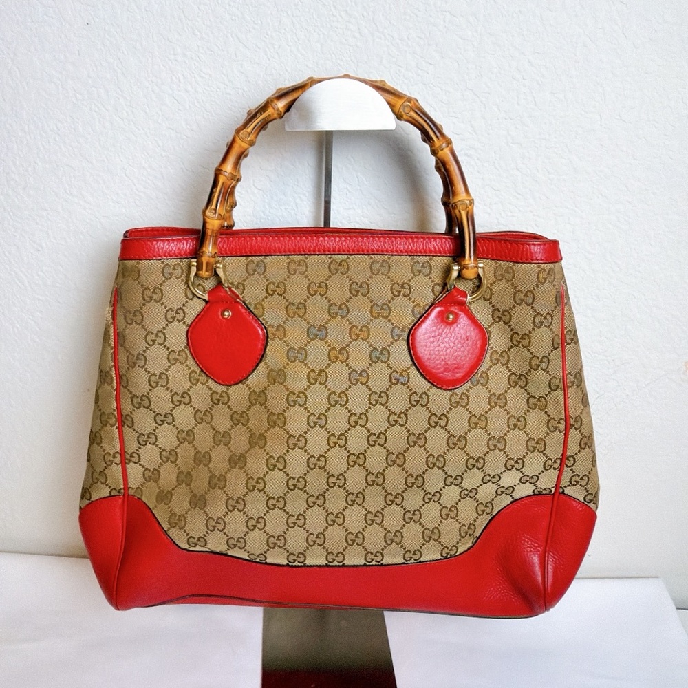 Gucci Red and Tan Tote Bag